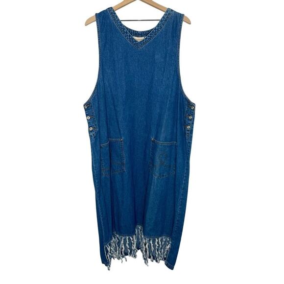 VINTAGE EXPRESSIONS Women's PLUS 1X Y2K Denim Sleeveless Maxi Jean Dress Pockets - Picture 1 of 14